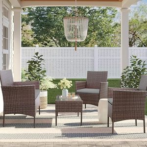 Hot Sale 4PCS <b>Outdoor</b> Patio Furniture Set Breathable Fabric Cushions <b>Rattan</b> Wicker <b>Sofa</b> for Porch Garden and Yard Relaxation - Product Image 6