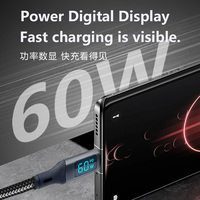 Câble de charge rapide Type-C 60W, sortie 3A max, affichage de la puissance en temps réel sur écran LED, sécurité intelligente et respectueuse de l'environnement
