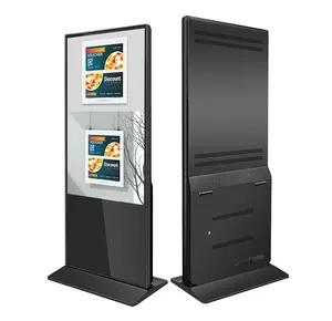Mesin iklan layar sentuh kapasitif LCD berdiri lantai 49/55/65 inci untuk pemutar iklan Totem LCD SDK hitam