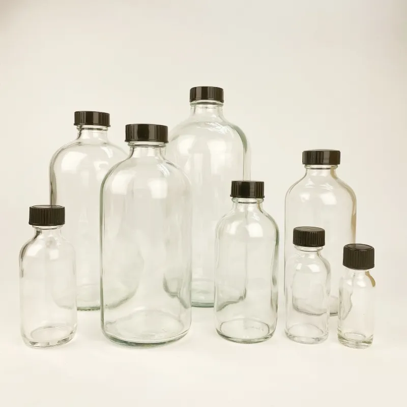 空の8オンス60ml120ml250mlボストンラウンドアンバーガラスボトルエッセンシャルオイルボトルプラスチックキャップ付きガラス医薬品ボトル