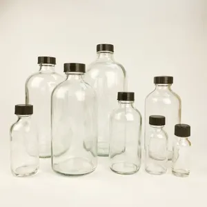 ריק 8 oz 60 מ""ל 120 מ""ל 250 מ""ל בוסטון בקבוק זכוכית ענבר עגול בקבוק שמן אתרי בקבוק זכוכית תרופות עם פקקי פלסטיק