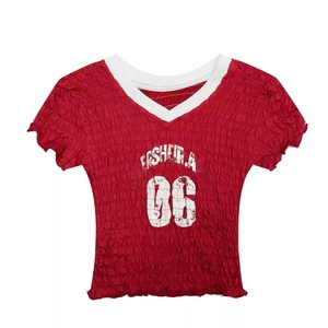 เสื้อฟุตบอลแขนยาวคอวีทรงเข้ารูปเอวจีบสไตล์ Y2K สำหรับผู้หญิง ผลิตจากโพลีเอสเตอร์ 100% ระบายอากาศได้ดี แห้งเร็ว เหมาะสำหรับฤดูร้อน - Product Image 4