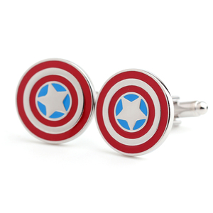 Gemelli del vestito della camicia francese della stella a cinque punte rotonda del supereroe del gemello di capitan America su ordinazione all'ingrosso di nuovo stile - Product Image 2