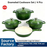 Ensemble de 4 casseroles durables, résistantes au four, avec options multicolores, revêtement émaillé antiadhésif, ensemble de casseroles et poêles en fonte