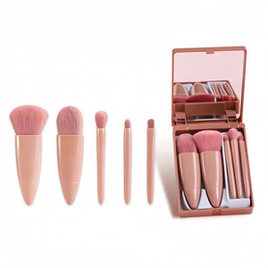 Set di Pennelli da Trucco Portatile con Specchio Compatto Grande, 5 Pezzi, Setole Sintetiche, Accessori Cosmetici per la <span class=keywords><strong>Bellezza</strong></span> - Product Image 6