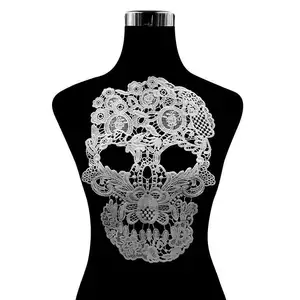 Parche bordado de microfibra de Calavera, DIY Apliques de encaje, parches, accesorios, cuello, corte 3D, vestido de novia