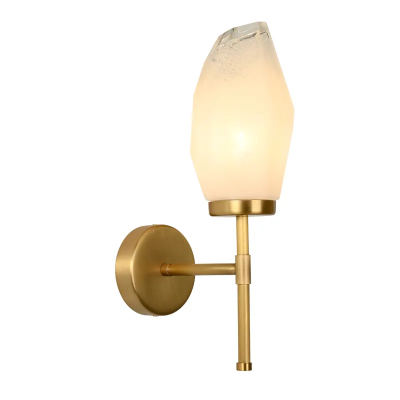 Nordic Indoor Decorative Iceberg Shape Wall Sconce Golden Base Luxury Glass Modern Led Wall Lamp