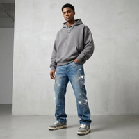Jean Cargo Homme Style Punk de Haute Qualité, Service Complet, Personnalisé, 380g, Rivets Amovibles, Denim Délavé, Vêtement de Travail, Mode Urbaine
