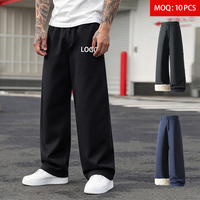 Celana Panjang Pria Model Kaki Lebar untuk Cuaca Dingin, Lapisan Sherpa Fleece, Berlapis Quilted, Kancing dan Ritsleting, Longgar, Hangat untuk Musim Dingin