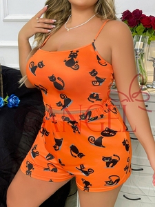 Taglie forti <span class=keywords><strong>donna</strong></span> <span class=keywords><strong>pigiama</strong></span> sexy KISS ME ANGEL 1XL 2XL 3XL orange gat printing <span class=keywords><strong>pigiama</strong></span> sexy per <span class=keywords><strong>donna</strong></span> set - Product Image 4