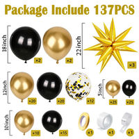 Kit d'arche de guirlande de ballons en feuille d'aluminium noir et or à motif étoile, ballons en latex à confettis, pour décoration de fête d'anniversaire, de remise de diplôme et d'anniversaire de mariage