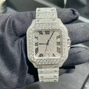 Moissanite Diamond <b>Mens</b> Luxury Fashion Professional Watch Quartz Movement Alloy <b>Stainless</b> <b>Steel</b> Band 5mm Scratch Resistant Glass - Product Image 2