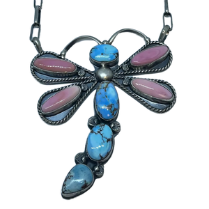 Colgante de Lujo de Plata de Ley Bañada en Oro Vermeil con Concha Rosa, Colinas Doradas y <span class=keywords><strong>Mariposa</strong></span> Turquesa - Product Image 1