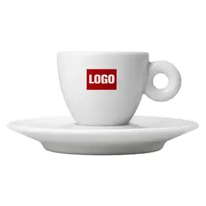 Taza de café con leche capuchino de cerámica con logotipo personalizado, juego de tazas de café espresso de regalo mini con platillos