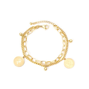 Bracelet géométrique de style européen et américain pour femmes, en acier inoxydable, double couche, bracelet de luxe avec breloques pour la mode estivale - Product Image 2