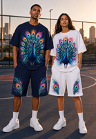 Ensemble d'été deux pièces personnalisé pour homme : T-shirt et short en mélange de coton tricoté respirant 220g, imprimé numérique motif animal électrique