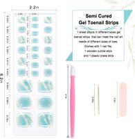 Bandes de gel semi-durcies pour ongles de pieds, motif vague océanique bleue, marque privée, autocollants en gel UV/LED pour ongles de pieds, 26 bandes pour pédicure, nail art