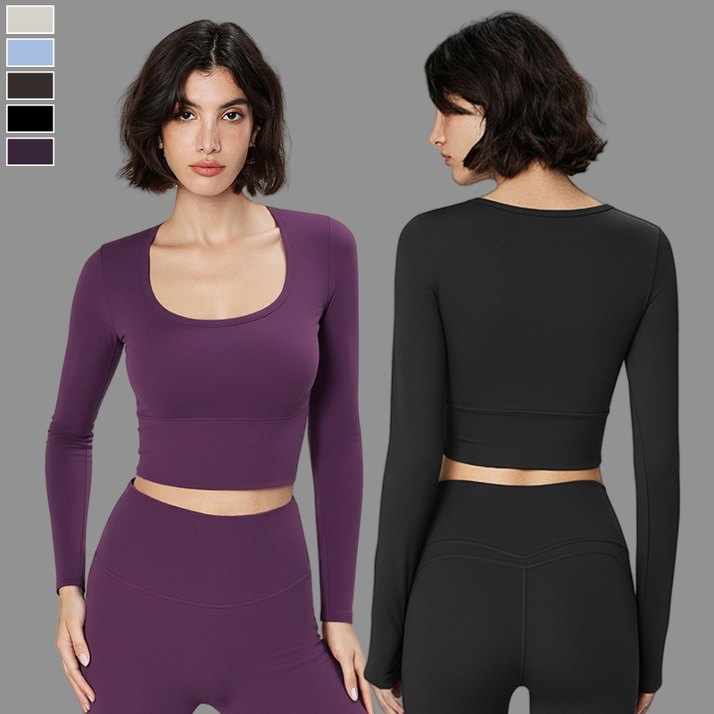 Custom Logo Women's Breathable Long Sleeve Workout Top - Fixed Cup Sports Bra Professional Pilates Yoga Shirt