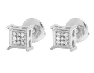 Modern <b>Silver</b> Designer Lab Grown Diamond Earrings with 10K White Gold Finish Stylish Unisex Statement Jewelry - Product Image 1