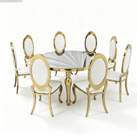 Ensemble de table et de chaises en verre trempé en acier inoxydable doré de luxe pour mariage