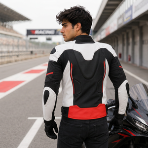 Blouson de moto en cuir véritable pour homme, style motard, col montant, fermeture éclair, respirant, finition premium, idéal pour l'hiver - Product Image 4