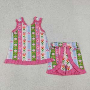 Conjuntos de Ropa para Niñas RTS, Ropa Infantil de Verano con Flores, Conjuntos Casuales con Volantes y Shorts, Venta al Por Mayor, Boutique de Ropa para Bebés - Product Image 3