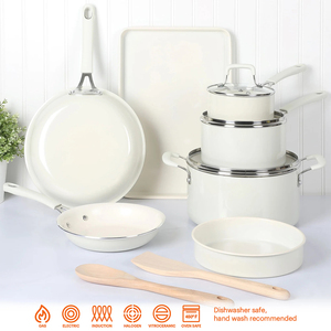 Juego de Ollas y Sartenes de 12 Piezas en Oferta, con Tapas de Vidrio, Asas de Acero Inoxidable, Cerámica Blanca Antiadherente, Apto para Cocina de Gas e Inducción - Product Image 1