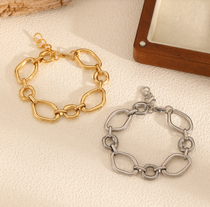 สร้อยข้อมือสแตนเลสทรงกลมแบบเรขาคณิต เรียบง่ายและใช้งานได้หลากหลาย ประกอบด้วยสร้อยข้อมือวงกลมขนาดเล็ก - Product Image 1