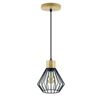 Lámpara Colgante de Madera Art Deco con Pantalla Metálica Pequeña, Lámpara Moderna para Comedor, Oficina o Tienda