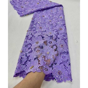 Tissu en dentelle guipure nigériane en gros, tissu en dentelle à cordon tendance avec strass - Product Image 4