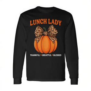 Camiseta de manga larga Lunch Lady Thanksgiving con diseño de calabaza, a la moda, con diseño de calabaza - Product Image 2
