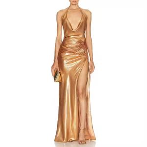 Nuevo Vestido de Satén de Alta Calidad a Precio Bajo al por Mayor para Otoño, Vestido de Noche Sexy Maxi con Tirantes Finos y Espalda Descubierta en V Profundo para Mujer - Product Image 1