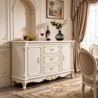 Buffet de luxe européen avec plateau en marbre, sculpté à la main, en bois massif, avec garniture dorée, armoire de rangement pour salle à manger, vente en gros