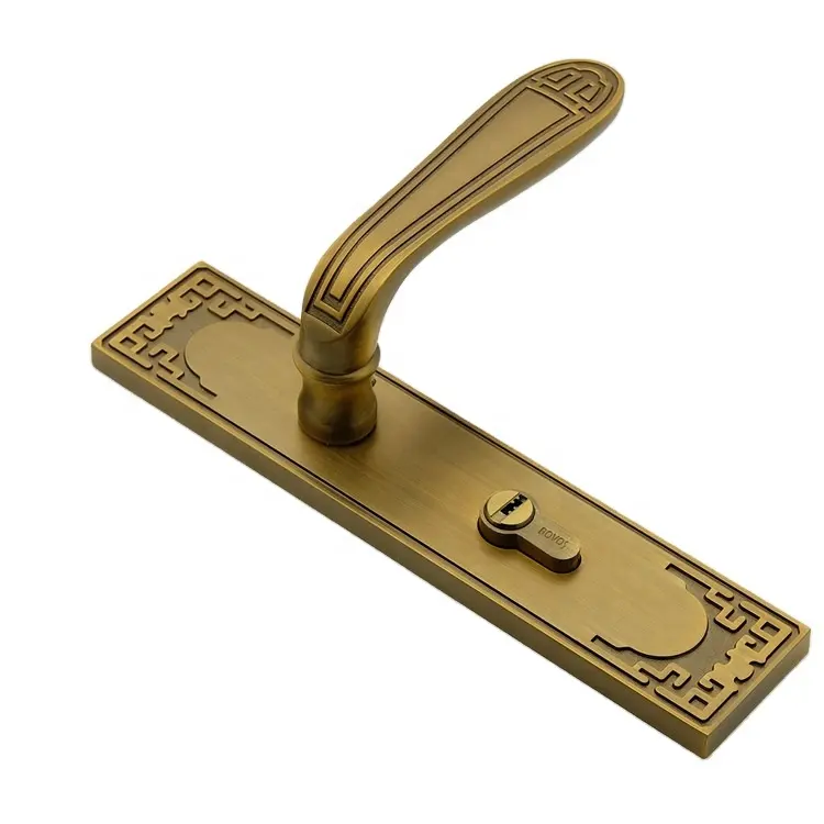 euro long aluminium iron door handle on plate contemporary alloy thick door plate lock handle