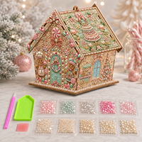 Décoration de bureau en résine maison de pain d'épices lumineuse, peinture diamant DIY, ornement de maison de pain d'épices illuminée pour Noël
