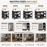 Ensemble de meuble-lavabo moderne à poser au sol pour salle de bain, gain de place, cadre en aluminium, vasque en céramique, étagère ouverte, armoire miroir LED, hôtel