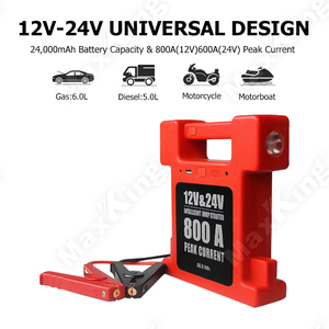 Starter Jumper Mobil 24V 24000mAh Handal 800A Puncak 1000+ Siklus Pengisian Daya Power Bank Truk Motor Penggunaan Cuaca Dingin LED - Product Image 3