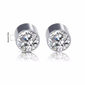Magnetic Round Bezel Set Gem <b>Stud</b> <b>Earrings</b> | 316L Stainless Steel Hypoallergenic Unisex Fashion Jewelry - Product Image 2