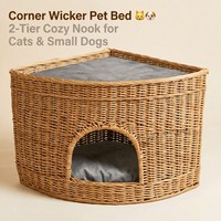 Vente en gros de lits pour animaux de compagnie multifonctionnels 2-en-1 en osier naturel tressé à la main, modernes et solides, utilisables comme ottoman, table d'appoint et panier pour chiens et chats