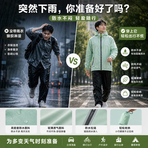 <b>Raincoat</b> And Rain Pants Full Body Waterproof Suit For Men Women Travel Outdoor Wear Lightweight 300G Adult Size - Product Image 4