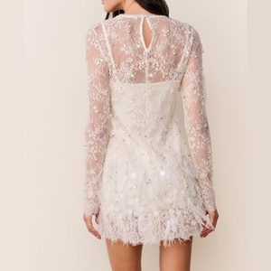 เดรสสั้นคอวีประดับลูกไม้และคริสตัลหรูหรา แขนยาว ดีไซน์ใหม่สำหรับผู้หญิง - Product Image 2