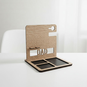 Wooden Phone Stand Desktop Storage <b>Rack</b> Multi Functional Holder For Watches <b>Glasses</b> Keychains Natural Wood Color Rectangle Shape - Product Image 4