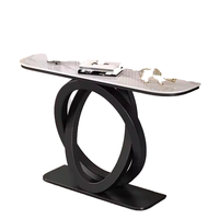 Table console moderne de luxe, finition or antique, design miroir personnalisé, plateau en pierre pour salon/atelier, entrée, hôtels