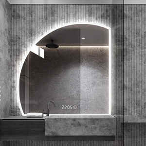 Décoration artistique personnalisée <span class=keywords><strong>Miroir</strong></span> de courtoisie demi-rond givré anti-buée pour bain-<span class=keywords><strong>douche</strong></span> <span class=keywords><strong>Miroir</strong></span> de salle de bain intelligent à led <span class=keywords><strong>avec</strong></span> écran tactile - Product Image 2