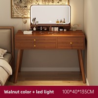 Table de toilette minimaliste en bois massif avec LED, nouveau modèle 2025, petite taille, luxe léger, table de toilette de chambre à coucher avec rangement, table de chevet