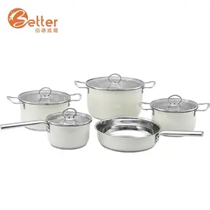 Nieuwe Mode 9 Stuks Koken Pot Roestvrij Staal Kookgerei Set Met Kleur Coating