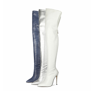 <span class=keywords><strong>Stivali</strong></span> <span class=keywords><strong>alti</strong></span> sopra il ginocchio da donna di nuovo stile taglie forti <span class=keywords><strong>stivali</strong></span> lunghi invernali con <span class=keywords><strong>tacco</strong></span> alto bianco PU con chiusura a Zip per l'autunno - Product Image 1