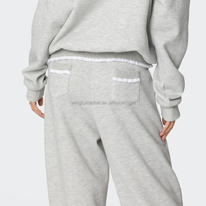 <span class=keywords><strong>Pantaloni</strong></span> <span class=keywords><strong>Larghi</strong></span> Grigi all'Ingrosso, Joggers da Donna <span class=keywords><strong>con</strong></span> Dettagli in Pizzo e Volant - Product Image 2