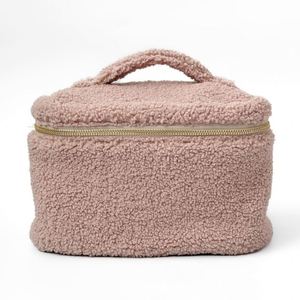 Teddy Plush Eco-Friendly Makeup Bag Custom Winter Soft Handle Zipper Closure Cosmetic <b>Storage</b> Organizer Large Sherpa for - Product Image 4