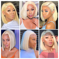 Coup de ciseaux Golden BOB, cheveux courts 100 % naturels, doux et lisses, parfaits pour l'été.